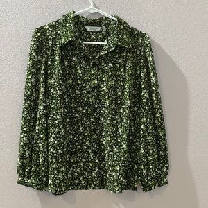 Button down green floral Paris Atelier blouse EUR 42 (like a US 10)